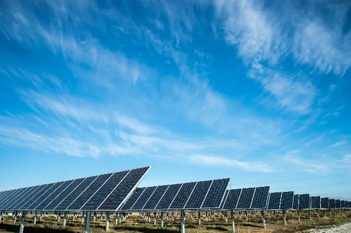 A solar panel under a blue sky