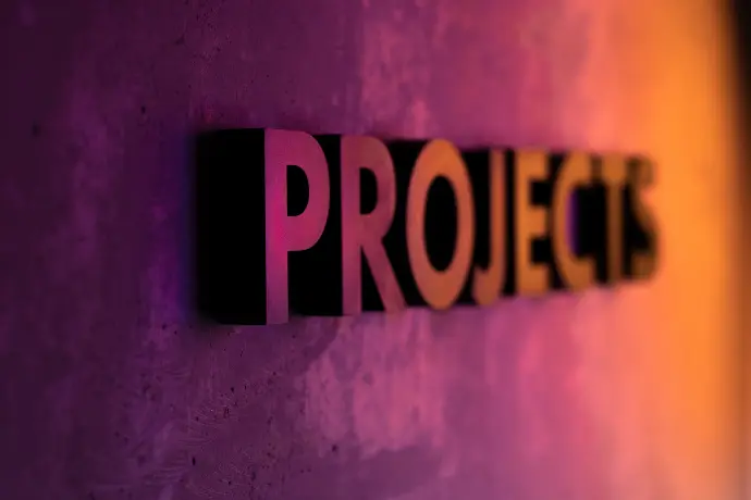 The word Projects on a pink and orange background